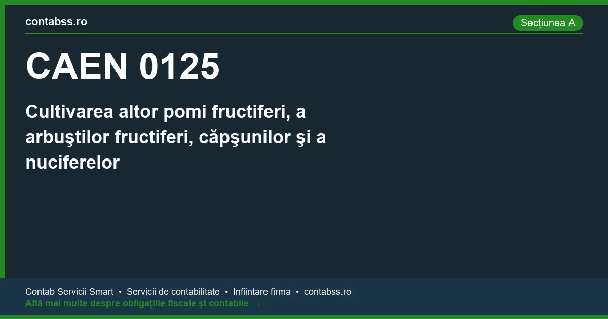 Cod CAEN 0125 - Cultivarea altor pomi fructiferi, a arbuştilor fructiferi, căpşunilor şi a nuciferelor