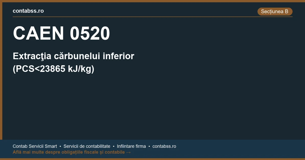 Cod CAEN 0520 - Extracţia cărbunelui inferior (PCS<23865 kJ/kg)