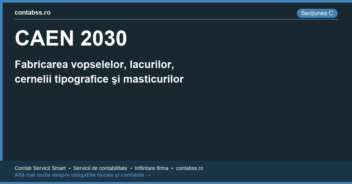 Cod CAEN 2030 - Fabricarea vopselelor, lacurilor, cernelii tipografice şi masticurilor