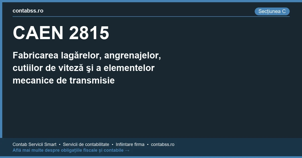Cod CAEN 2815 - Fabricarea lagărelor, angrenajelor, cutiilor de viteză şi a elementelor mecanice de transmisie