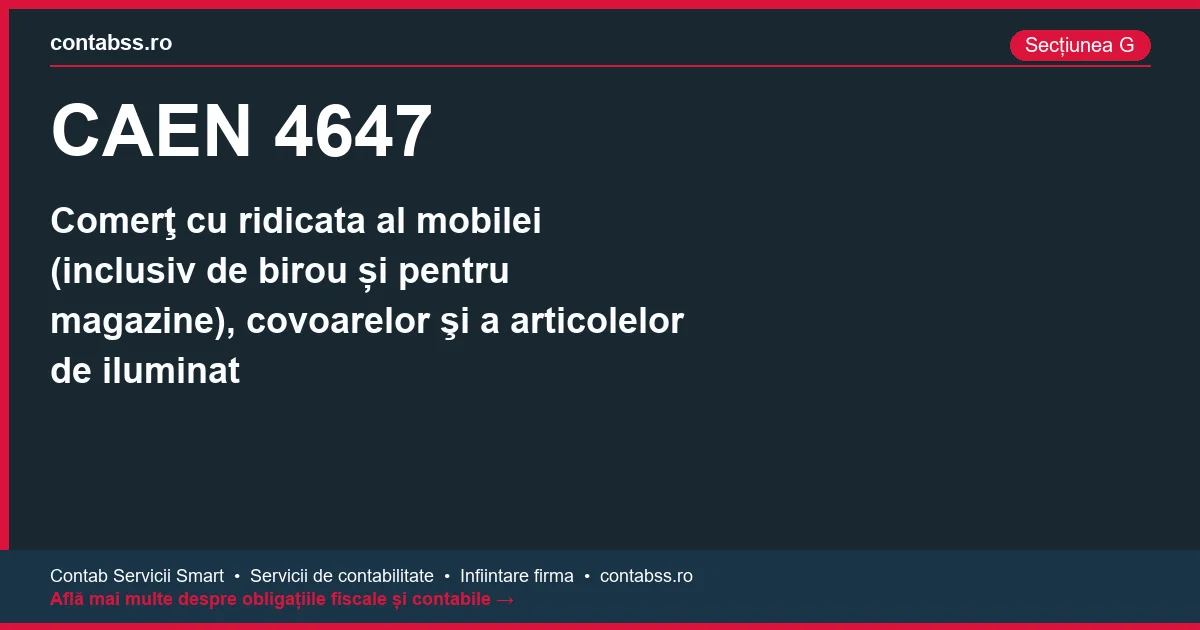 Cod CAEN 4647 - Comerţ cu ridicata al mobilei (inclusiv de birou și pentru magazine), covoarelor şi a articolelor de iluminat