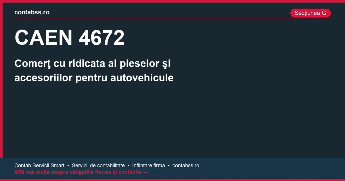 Cod CAEN 4672 - Comerţ cu ridicata al pieselor şi accesoriilor pentru autovehicule