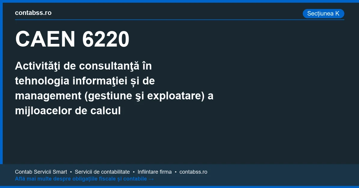 Cod CAEN 6220 - Activităţi de consultanţă în tehnologia informaţiei și de management (gestiune şi exploatare) a mijloacelor de calcul