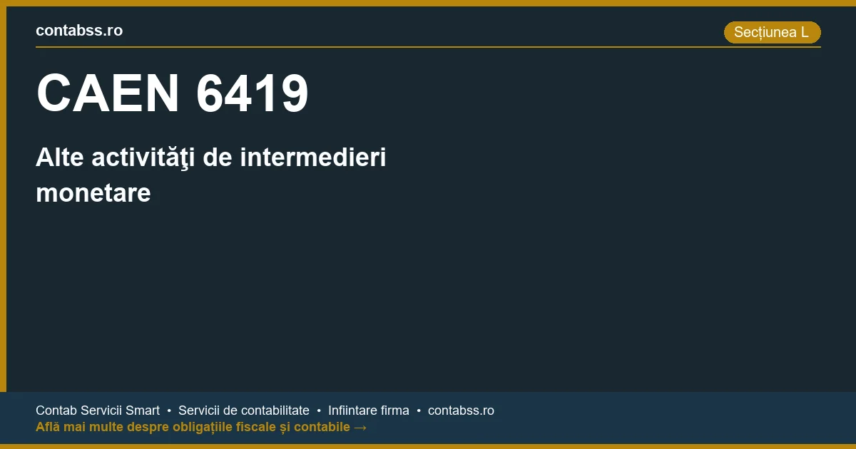 Cod CAEN 6419 - Alte activităţi de intermedieri monetare