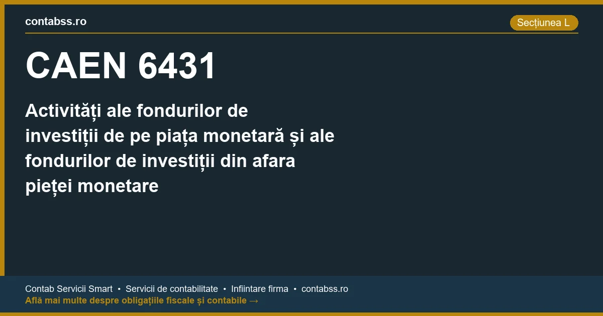 Cod CAEN 6431 - Activități ale fondurilor de investiții de pe piața monetară și ale fondurilor de investiții din afara pieței monetare
