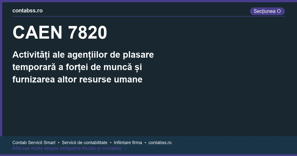 Cod CAEN 7820 - Activități ale agențiilor de plasare temporară a forței de muncă și furnizarea altor resurse umane