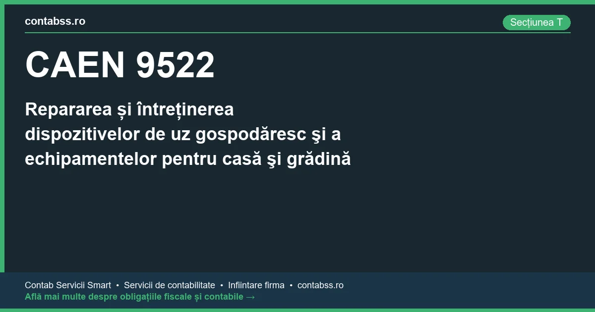 Cod CAEN 9522 - Repararea și întreținerea dispozitivelor de uz gospodăresc şi a echipamentelor pentru casă şi grădină